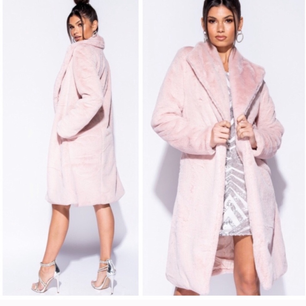 Blush Pink longline Faux Fur Coat. Only size 4!!! - Picture 3 of 8